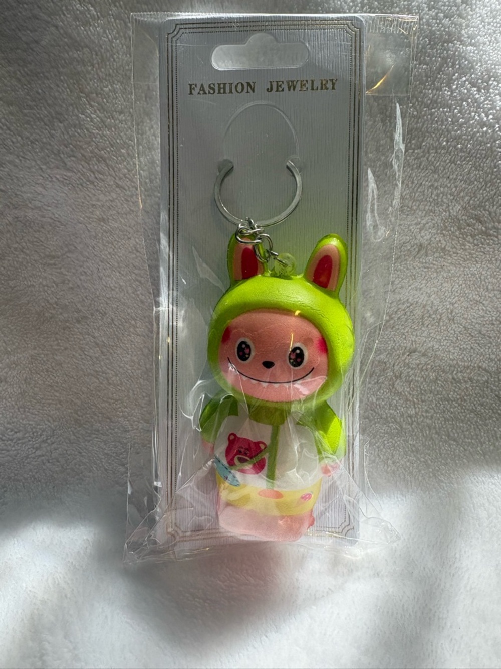 Fashion Jewelry Pink Face Green Bunny Plush Keychain
